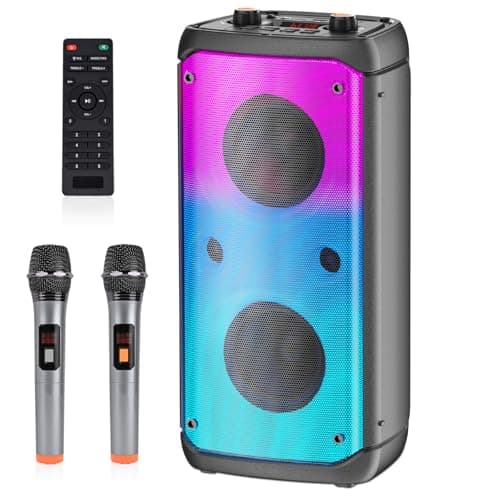 TAMPROAD Portable Party Speaker, 80W Peak Wireless Bluetooth Speaker, PA System with LED Lights, Outdoor Bluetooth Speakers Supports for TF Card/USB, AUX in, FM, REC,TWS