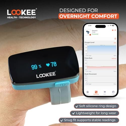 LOOKEE Ring Continuous Pulse Oximeter - Wearable Oxygen Monitor with Vibration Reminder for Low O2 - Rechargeable Blood Oxygen Saturation Tracker for SpO2 & PR - Free APP with Reports 6