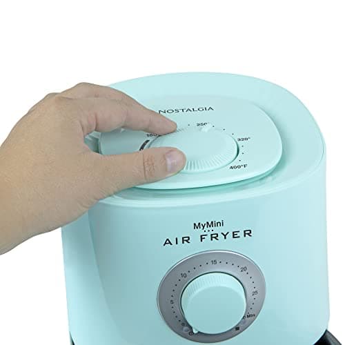 Nostalgia Personal Air Fryer 1-Quart, Compact Space Saving, Adjustable 30 Minute Timer and Temperature Up To 400℉, Non-Stick Dishwasher Safe Basket, Portion Control, Aqua 8