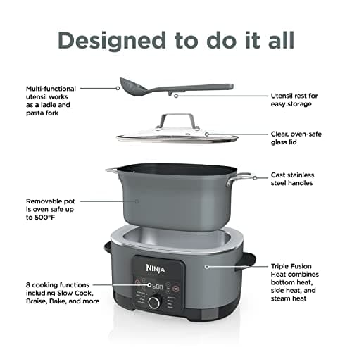 Ninja MC1001 Foodi PossibleCooker PRO 8.5 Quart Multi-Cooker, with 8-in-1 Slow Cooker, Dutch Oven, Steamer, Glass Lid Integrated Spoon, Nonstick, Oven Safe Pot to 500°F, Sea Salt Gray 6
