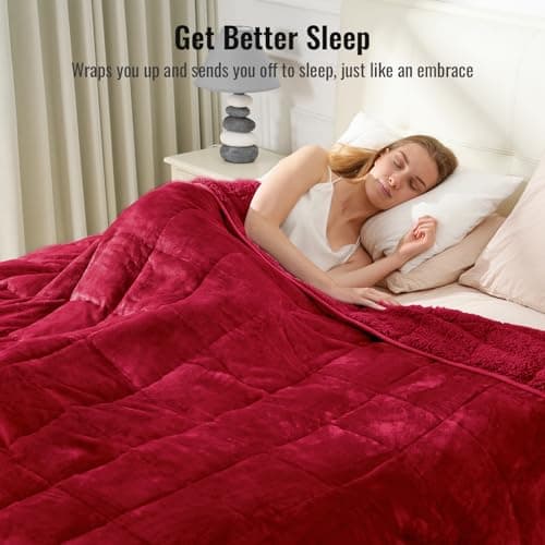 Uttermara Weighted Blankets for Adults Full Size, 15lbs 48x72 inches Blanket with Soft Warm Plush Sherpa Fleece, Washable Thick Heavy Throw for Sleep, Anxiety and Calming, Red 3