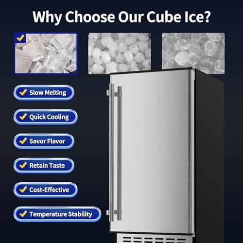 Coolake 15 Inch Commercial Under Counter Ice Maker Machine, 100lbs/Day Stainless Steel Built-in Freestanding Ice Maker with 30lbs Storage Bin, Self-Cleaning, Under Cabinet Ice Machine for Home Office 5