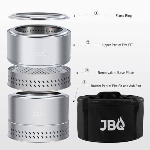 JBQ 19 inch Outdoor Smokeless Fire Pit, 304 Stainless Steel Smokeless Firepit with Carry Bag, Wood Burning Fire Pits for Camping, Bonfire, Low Smoke Firepit for Outside 7