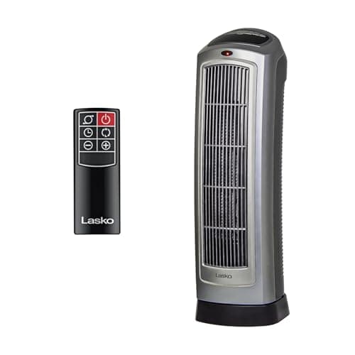 Lasko Oscillating Digital Ceramic Tower Heater for Home with Adjustable Thermostat, Timer and Remote Control, 23 Inches, 1500W, Silver, 755320