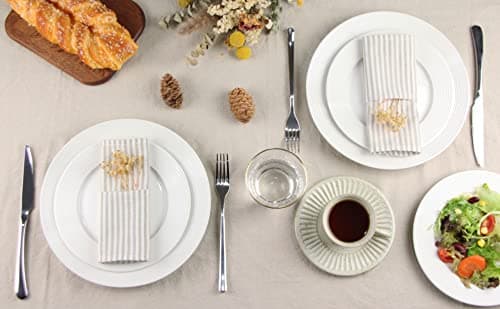 INFEI Plain Striped Cotton Linen Blended Dinner Cloth Napkins - Set of 12 (40 x 30 cm) - for Events & Home Use (Beige) 5