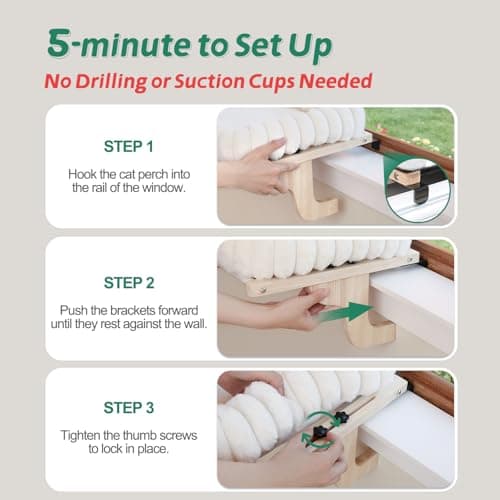 Zakkart SnugCloud Cat Window Perch with 4-Sided Bolster - Orthopedic Cat Hammock for Window Sill - Solid Hardwood & Metal Frame - Window Seat for Pets (Natural Color Wood w/White Bed, Medium) 6