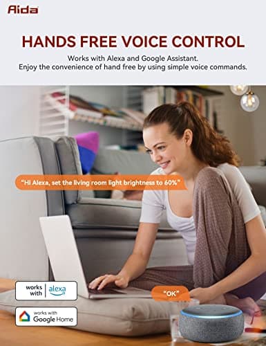 AIDA Smart Dimmer Light Switch, Single Pole Dimmer Switch Works with Alexa and Google Assistant, 2.4GHz WiFi Switch for LED, CFL, Incandescent Bulbs, Need Neutral Wire, No Hub Required, White, 1 Pack 5