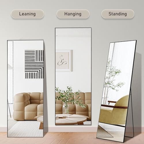 OLIXIS Full Length Mirror with Stand, Full Length Mirror for Bedroom, Cloakroom, Living Room, Aluminum Alloy Thin Frame, 64"x21" Large, Floor Standing Tall, Black 6