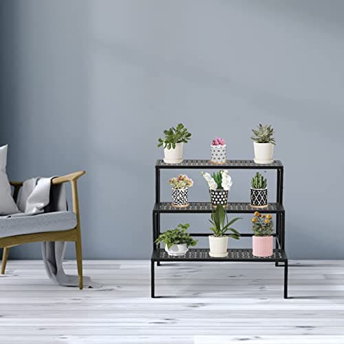 Mofesun 3-Tier Metal Plant Stand Indoor - Tiered Outdoor Plant Holder for Flower Pot Display, Garden ladder Shelf Flower Step (Straight) 9