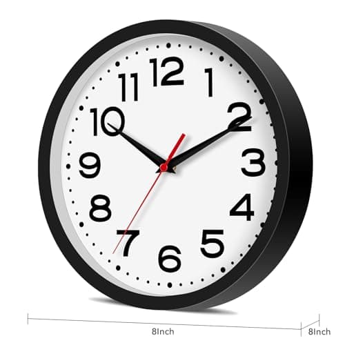 Roymnie Wall Clock Silent Non-Ticking Modern Clock Battery Operated 8 Inch Small Classic Analog Decorative for Kitchen, Living Room, Office, Bedroom, Bathroom (Black) 9