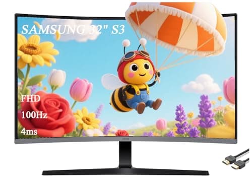SAMSUNG 32" Essential S3 Series Curved Monitor, FHD 1800R, Game Mode, 100Hz, Game Mode, Eye Saver Mode, Black, with GSF HDMI Cable