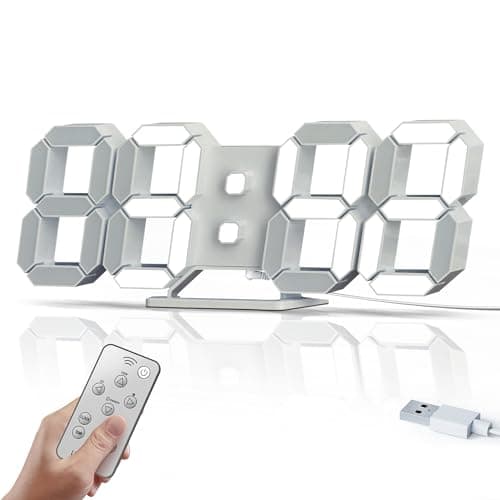 COVERY LED Digital Clock - 3D Modern Desk Clocks for Bedrooms, Office, Classroom - Alarm, Snooze, Temperature, Remote, Nightlight - Cool White Light