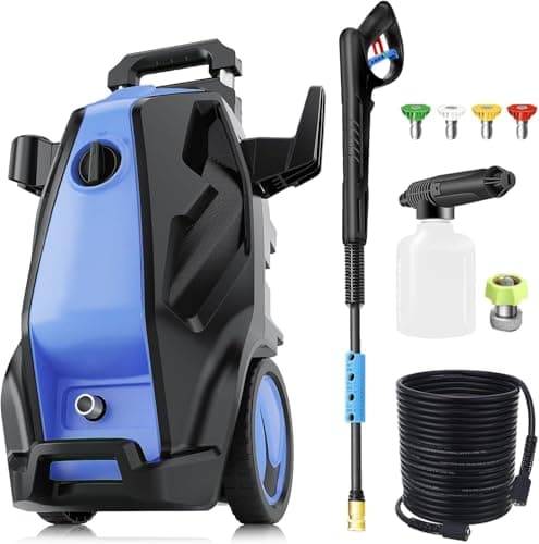 Huanherad 4500PSI Electric Pressure Washer, 4.0GPM High Power Washers with Hose,Electric Power Washer with 4 Nozzle Tips,Pressure Cleaner with Foam Cannon for Cars Driveways Fences Patios(Blue)