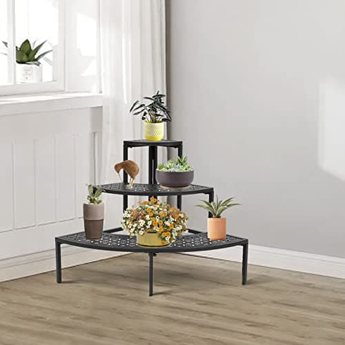 3-Tier Metal Plant Stand Indoor - Tiered Outdoor Plant Holder for Flower Pot Display, Garden Ladder Shelf Flower Step Mofesun (Quarter Round) 5