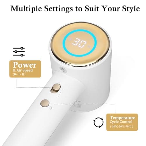 Hair Dryer,110000 RPM High-Speed Brushless Motor,GFCI Safety Plug--For high humidity,Negative Ionic Fast Drying, Low Noise,Thermo-Control Hair-Dryer-with-LED Display and Nozzle (White) 5