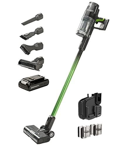 Greenworks 24V Deluxe Brushless (500W) Cordless Stick Vacuum, Ultra Lightweight, LED Lights, 4Ah USB-C Battery and 30-Minute Super Charger Included (Green)