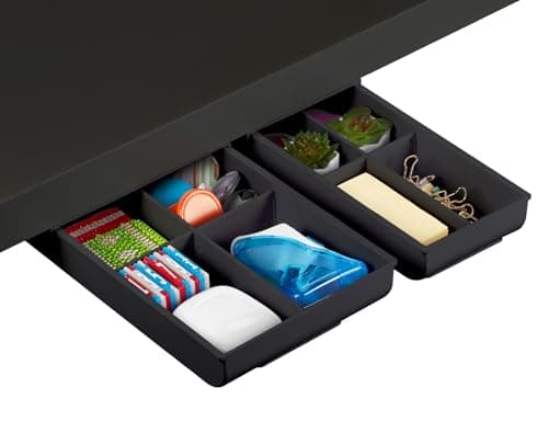 Bostitch Konnect Under Desk Drawer, Self-Adhesive Slide Out Storage Organizer with 4 Customizable Dividers, 2-Pack