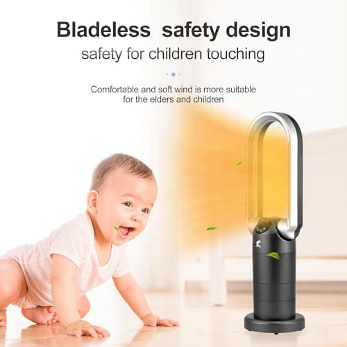 Ocean Loong 1500W Bladeless Tower Fan & Space Heater Combo for Home with Remote Control Timer Oscillation Tip-Over Switch and Adjustable Thermostat, 29” (Grey) 7