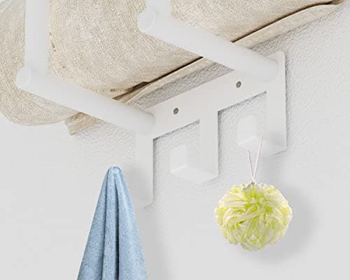 Towel Rack with Shelf and 3 Hooks, Bethom Towel Holders for Bathroom Wall Mounted, Metal White Towel Racks can Hold 3 Large Bath Sheets Blanket 5