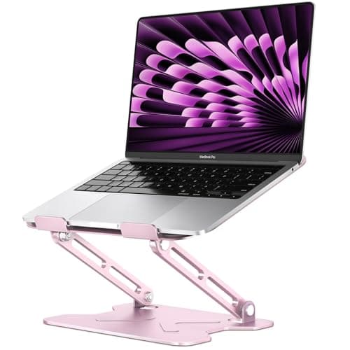 NTMY Laptop Stand for Desk, Metal Folding Laptop Riser Adjustable Height, Computer Stand for Laptops up to 16 Inches, Compatible with MacBook Air Pro, HP, Dell, Acer, Lenovo,Notebook(Pink)