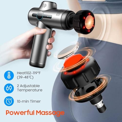 JOYSUWERUN Massage Gun with Heat, Mini Massage Gun - Portable Handheld Muscle Pain Relief and Recovery Tool, Compact and Convenient for Travel and Home Use, 4