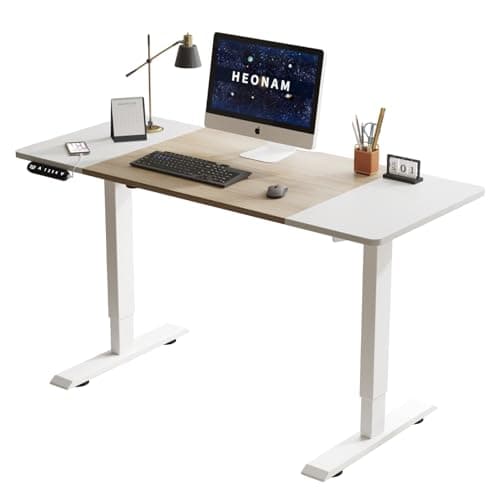 HEONAM 55 Inch Computer Desk with Power Outlets and USB Ports, Large Office Desk for Home Office, Modern Writing Table with Sturdy Frame