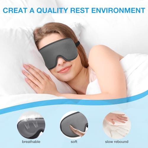 LYSIAN Cooling Sleep Eye Mask Men Women, 3D Night Blindfold Sleep Mask with Earplugs, Soft Pressure-Free Shade Cover for Travel, Yoga (Silver-Grey) 5