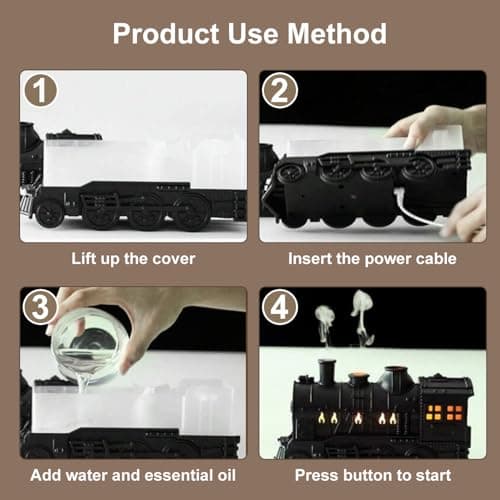 Essential Oil Diffuser 300ML Train Cool Mist Humidifier Quiet Aromatherapy Diffuser with Night Light for Bedroom Desk Auto Shut-Off 6