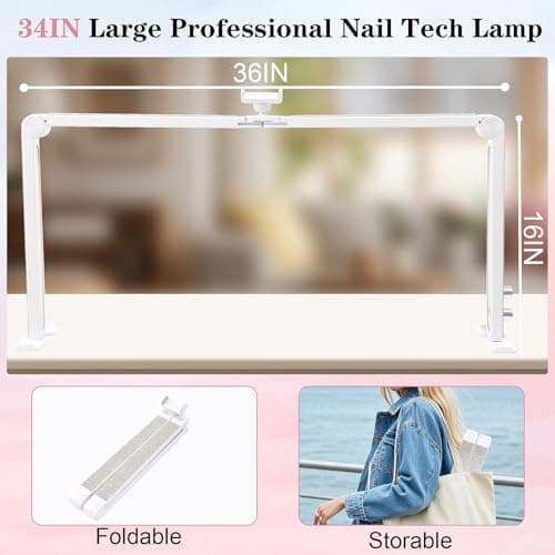 Ciyebst Nail Tech Lamp for Desk, 34 in Large Half Moon Light with Phone Holder, 48W Brightness Adjustable Lash ARC Light for Manicure, Tattoo, Spa, Salon, 3000K-6000K LED Manicure Lamp 5