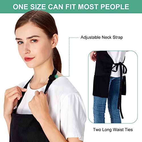 Jubatus 2 Pack 3 Pockets Adjustable Bib Apron Chef Kitchen Cooking Aprons for Women Men, Black 5