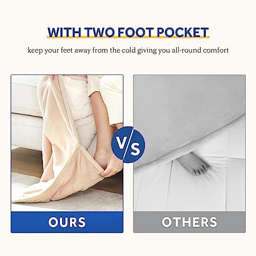 Sealy Electric Blanket with Foot Pocket for Adults, Flannel & Sherpa Heated Blanket Throw with 6 Heating Levels & 2-10 Hours Auto Shut Off, Fast Heating & Machine Washable, 50x62 Inch, Beige 9