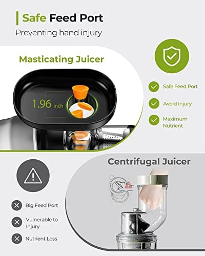 Jocuu Slow Masticating Juicer Machines with Soft Hard Modes Easy to Clean Quiet Motor & Reverse Function, Cold Press Juicer for Fruit & Vegetable, 90% Juice Yield, with Brush & Recipes (Grey) 8