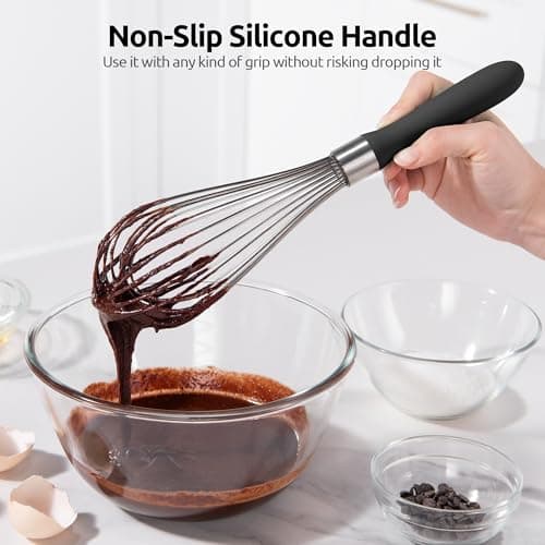 U-Taste Balloon Whisk for Cooking: 18/10 Stainless Steel Kitchen Wire Whisk, 12in Large Heavy Duty Egg Beater, Manual Mixing Tool with 12 High Flex Wires for Stirring, Blending Sauce (Black) 8