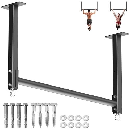 HWOOUSA Ceiling Mounted Pull Up Bar, Heavy Duty 700 LBS Multi Grip PullUp Bars, 48" Rafter Chin Up Bar, Ceiling Joist for Garage/Gym/Basement with Comfortable Grip & Round Anchors, Easy to Install
