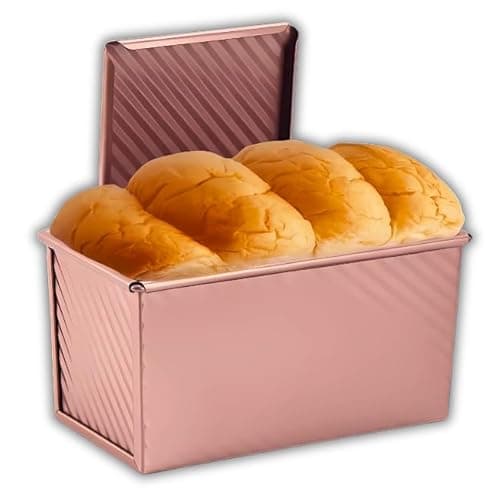 FIDZ PAN Pullman Loaf Pan with Lid, 1 lb Dough Capacity Non-Stick Bread Pan for Baking Bread, Carbon Steel Corrugated Bread Toast Box Mold with Cover for Baking Bread, Gold