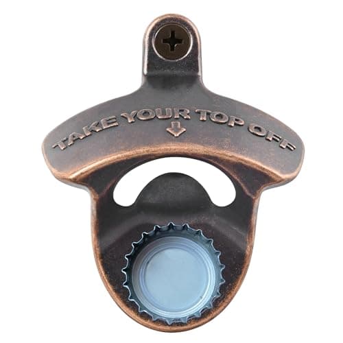 Jumiok Wall Mounted Bottle Opener with Magnets Built-in, Antique Copper Magnetic Soda Beer Cap Opener Wooden Caddy Mounted Stainless