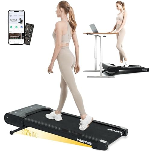 PadPace Walking Pad Treadmill with Auto Incline, 12% Incline Premium Desk Treadmill with 8 Levels, 5 MPH Max, 300 LBS Weight Capacity Compact Walking Pad for Home/Office. 3 Year Promise