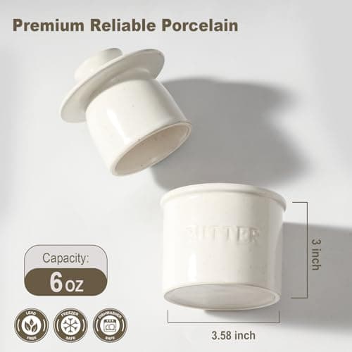 Butter Crock with Lid for Countertop - Ceramic French Butter Dish for Spreadable Soft Butter, Butter Container Holder with a Water Seal, Housewarming Gift, Kitchen and Home Decor, Speckled White 2