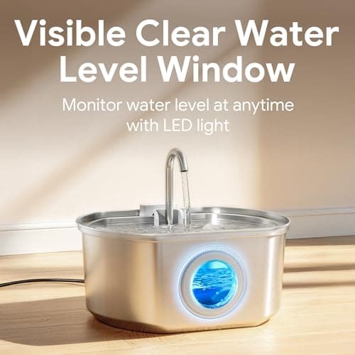 Cat Water Fountain Stainless Steel: 108oz/3.2L Cat Fountain for Drinking - Pet Water Fountain Inside - Automatic Dog Watering Dispenser Bowl - Pet Feeding & Watering Supplies - Water Level Window 7