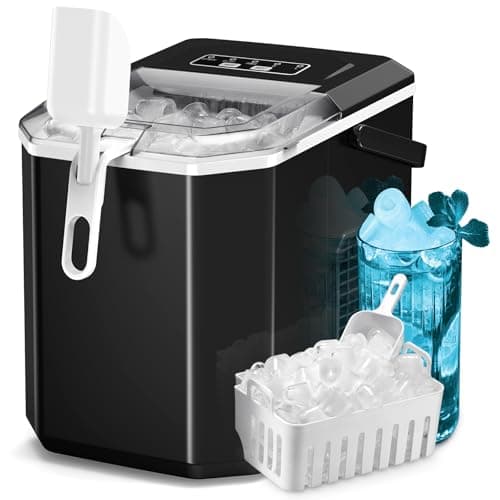 ZAFRO Countertop Ice Maker, 26Lbs/24H, 9 Bullet Cubes in 6 Mins, Self-Cleaning Portable Ice Machine with 2 Ice Sizes (S/L), Quiet Compact Design, Double Handles, for Home, Party, RV, Camping, Black