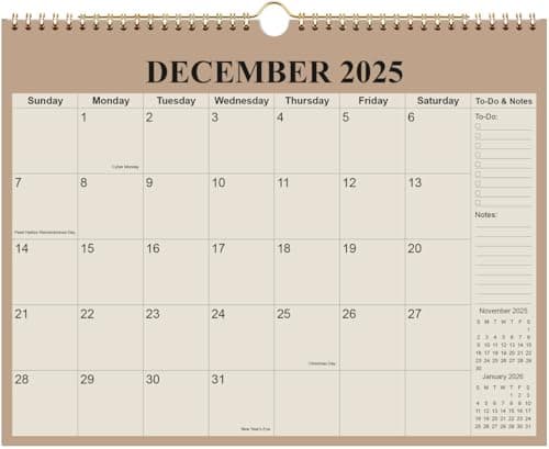 Calendar 2026-18 Months Wall Calendar from January 2026 - June 2027, 2026-2027 Wall Hanging Calendar Planner with Thick Paper, 12" x 14.5", Beige