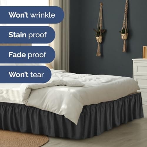Wrap Around Dust Ruffle Bed Skirt - Black - for Queen Size Beds with 12 Inch Drop - Easy Fit Elastic Strap - Adjustable Pleated Bedskirt w/Brushed Fabric - Wrinkle Free - for Women, Men, Kids & Teens 5