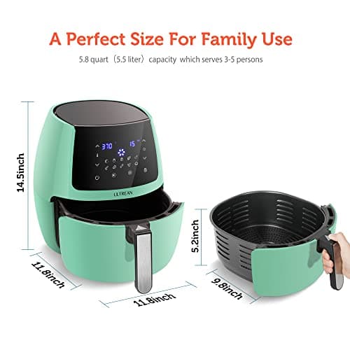 Ultrean 5.8 Quart Air Fryer, Large Family Size Electric Hot Air Fryers Oilless Cooker with 10 Presets, Digital LCD Touch Screen, Nonstick Basket, 1700W, UL Listed (Green) 5