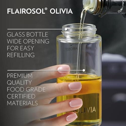 FLAIROSOL OLIVIA. The Original Advanced Oil Sprayer for Cooking, Salads, BBQs and More, Continuous Spray with Portion Control, Trusted by Chefs. Patented Technology. (Glass Bottle) (Gold Print) 7