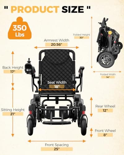Electric Wheelchair for Adults, 25+ Miles Travel Range High Tech Electric Wheelchairs Support 350LB, 3 Seconds Folding Portable Wheelchair for Transport, All Terrain 500W Motorized Wheelchair 8