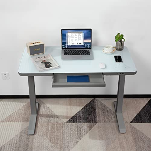 ERGOMORE Glass Standing Desk with Drawers and Touch Control Panel, 45 Inch Dual Motor Adjustable Desk with USB Ports & Wireless Charging, Sit Stand up Desk for Home & Office (Gray) 7