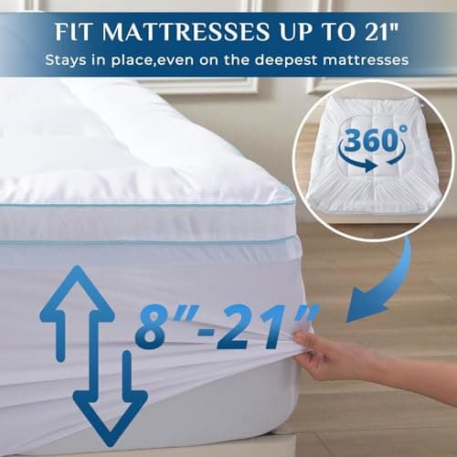 JOLLYVOGUE Memory Foam Mattress Topper Queen Size, 4 Inch Dual Layer Mattress Pad, 2 Inch Gel Memory Foam Plus 2 Inch Down Alternative Pillow Top Cover with 8-21 Inch Deep Pocket, Medium Support 7