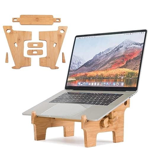 MTWhirldy Laptop Stand Wood, Ergonomic Computer Notebook Riser Holder Foldable Compatible with 12-17inch MacBook Pro Air Mac DELL Acer, Laptop Elevator Cooling Stands for Desk (Bamboo) 8