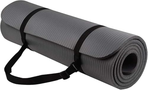 Fitvids 1/2-Inch Extra Thick High Density Anti-Tear Exercise Yoga Mat with Carrying Strap, Gray