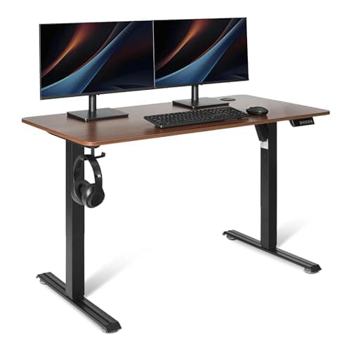 Amazon Basics Electric Standing Desk, Height Adjustable Home Office Desk, Black/Walnut Effect